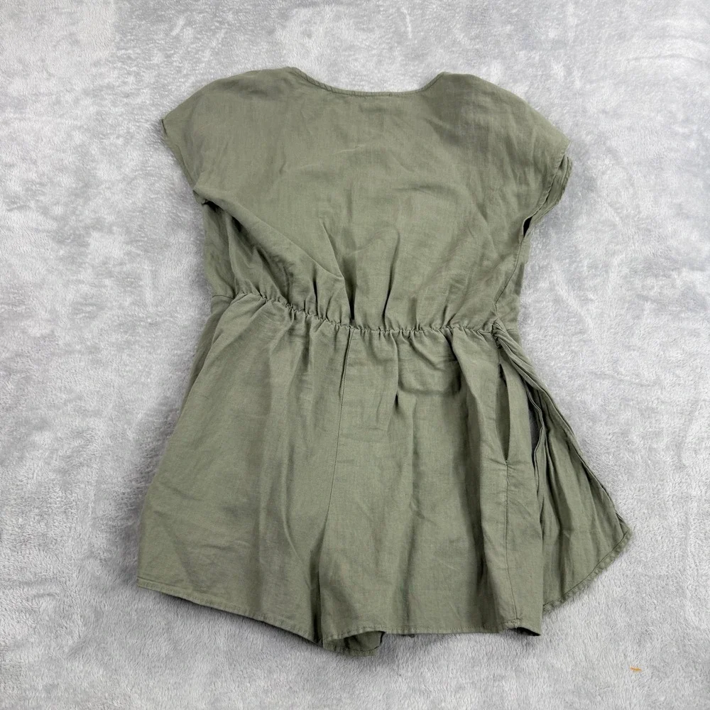 Zara Linen Blend Wrap Romper S Olive Green Womens Boho Summer Tie Waist Playsuit